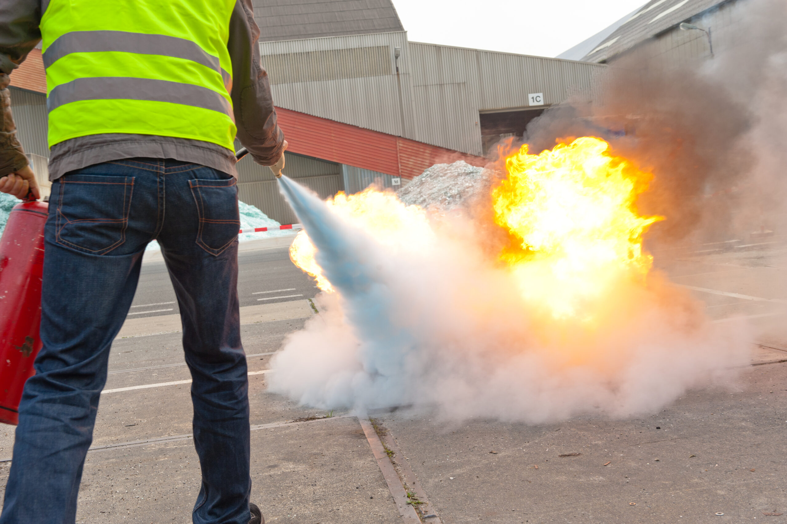 fire extinguisher exercise with a controlled burn